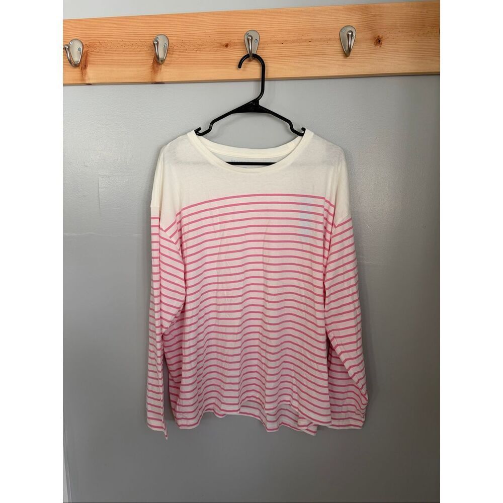 NWT Draper James Pink Stripe Lounge Long Sleeve Tee Engineered Stripe 2X